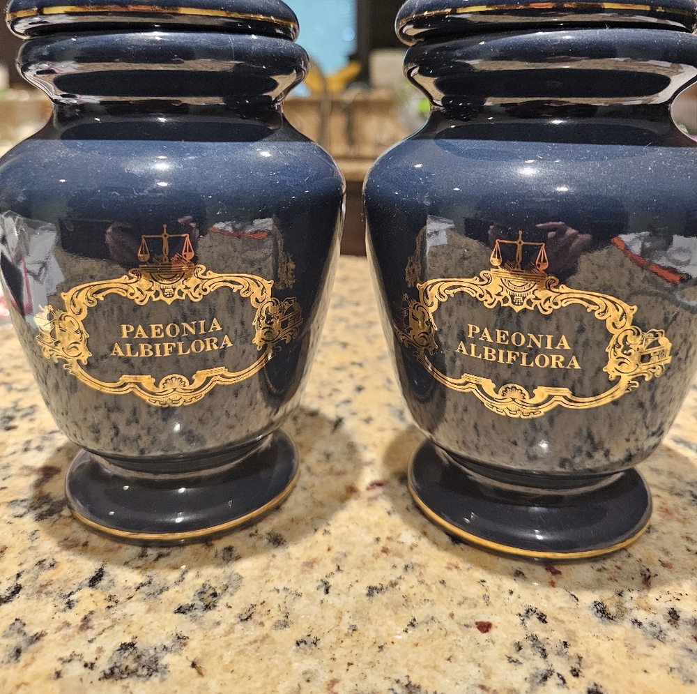 Pharmacy Apothecary Jar Set by Eli Lilly Navy & Gold